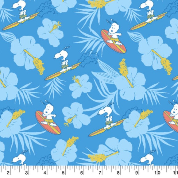 Peanuts Snoopy Hawaii Surfing Fabric - 1 yard - 100% Cotton - Picture 1 of 1